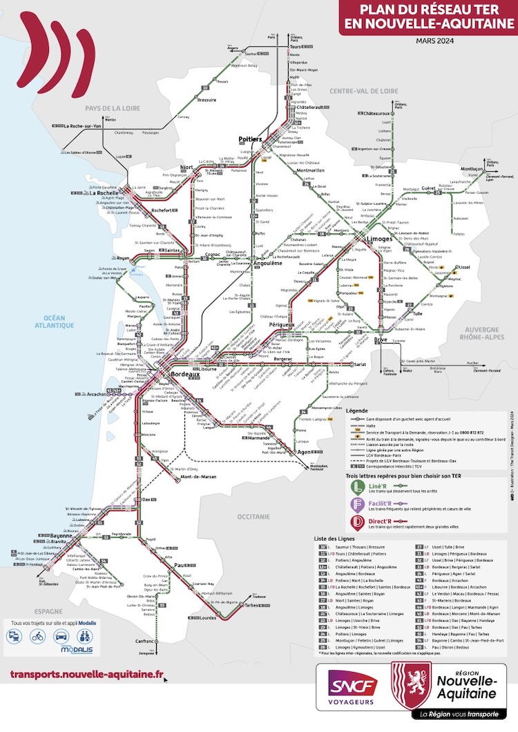 Nouvelle-Aquitaine Bordeaux train map 