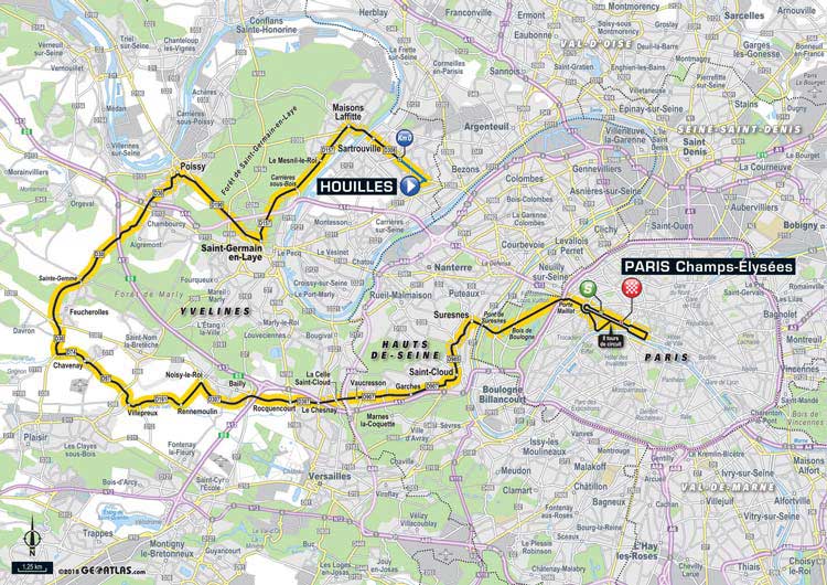 2018 Tour de France in Paris map
